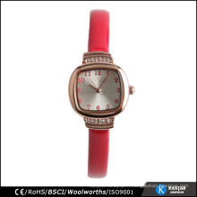 Montre en dames diamant rouge, montre en cuir en acier inoxydable en cuir